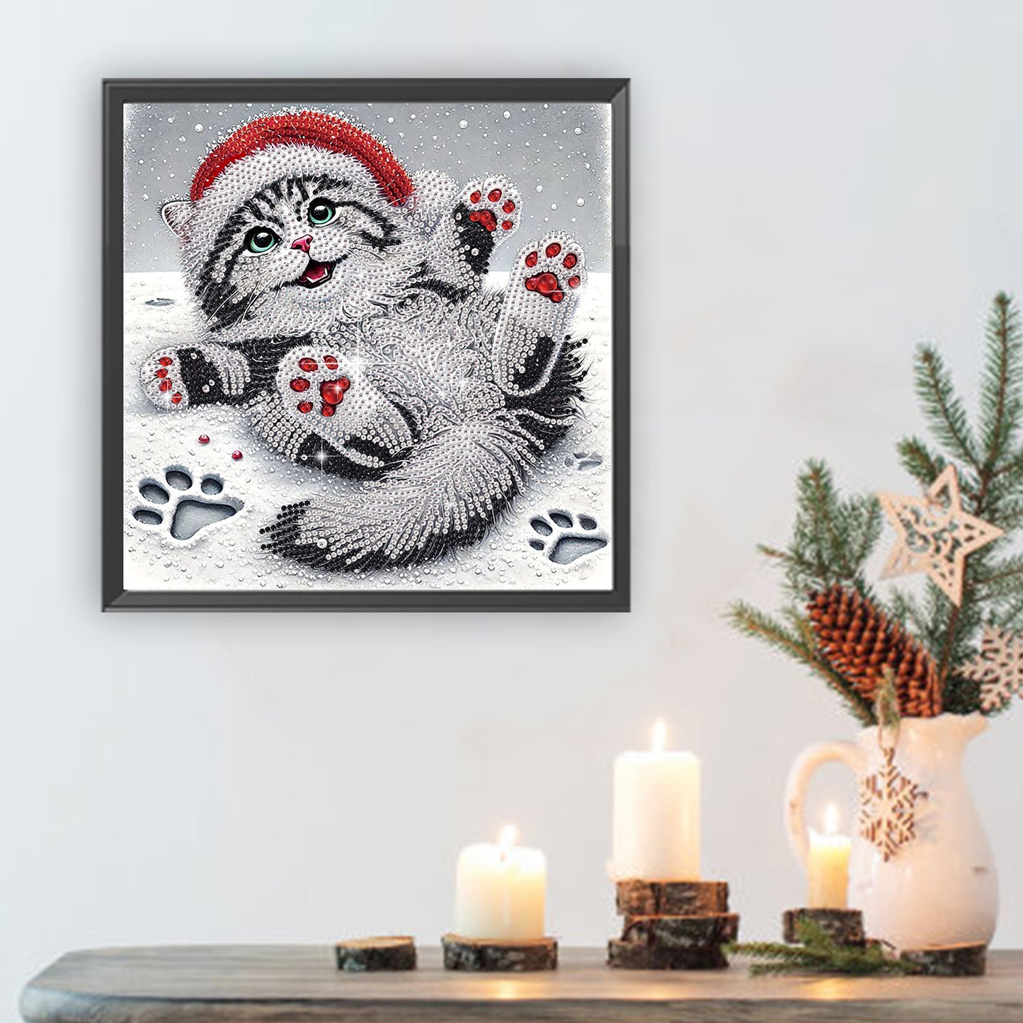 Winter Christmas Cat - Special Shaped Drill Diamond Painting 30*30CM