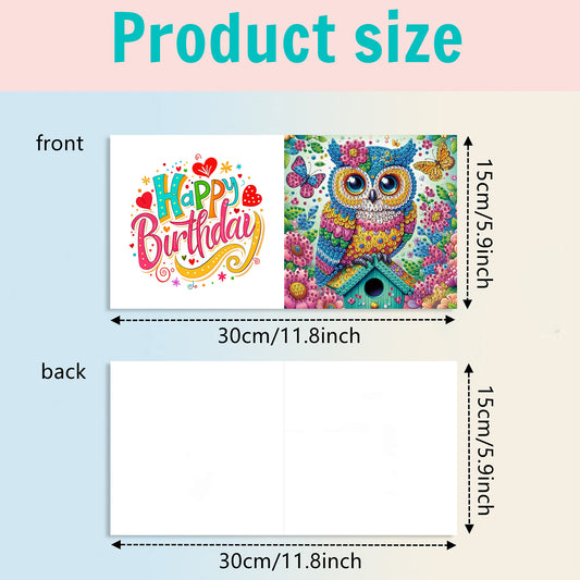 6pcs Owl DIY Diamond Art Greeting Cards Thank You Cards and Holiday Blessings