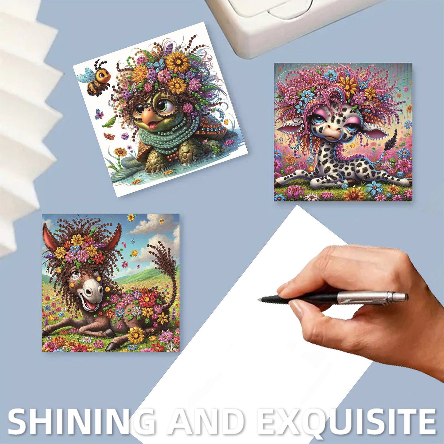 6pcs Animal DIY Diamond Art Greeting Cards Thank You Cards and Holiday Blessings