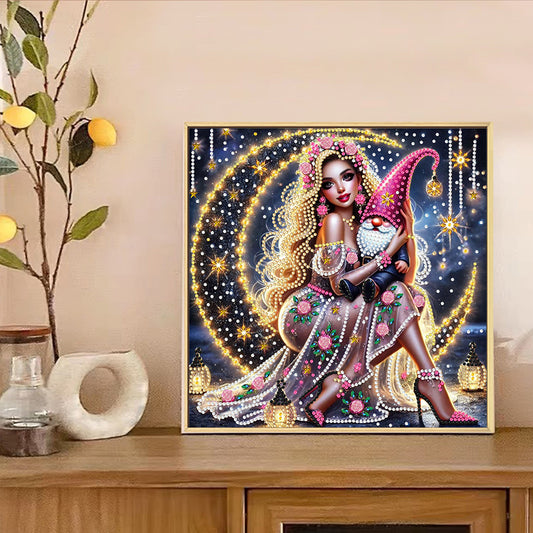 Crescent Moon Beauty - Special Shaped Drill Diamond Painting 30*30CM