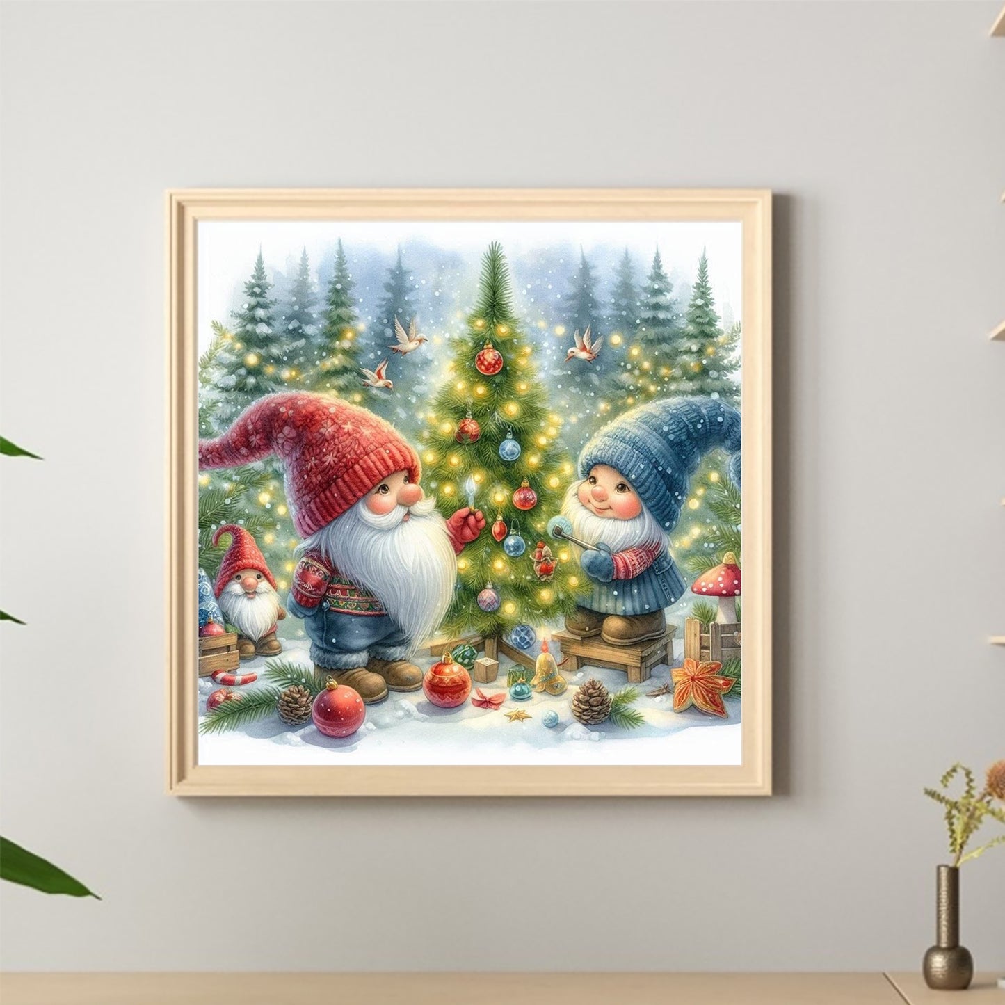 Gnome And Christmas Tree - Full Round Drill Diamond Painting 40*40CM