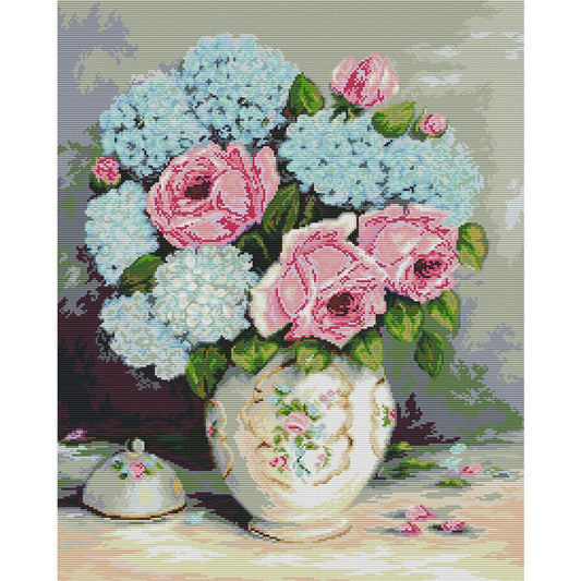 Rose And Hydrangea - 14CT Stamped Cross Stitch 48*58CM(Joy Sunday)