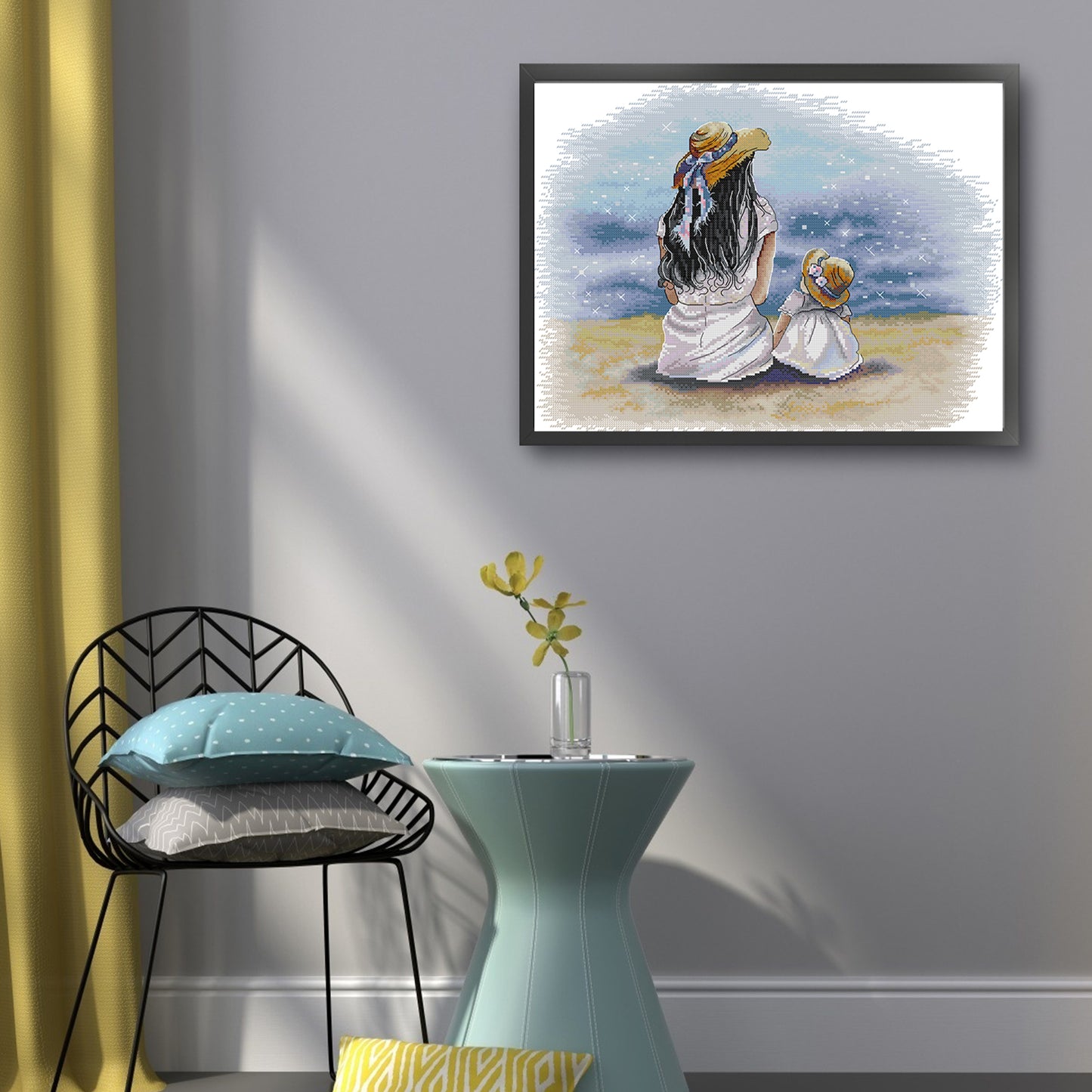 Mother And Daughter By The Sea - 14CT Stamped Cross Stitch 46*37CM(Joy Sunday)