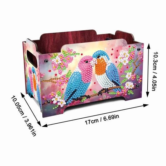 5D DIY Diamond Painting Art Decorative Storage Box Wood Storage Clutch (Bird)