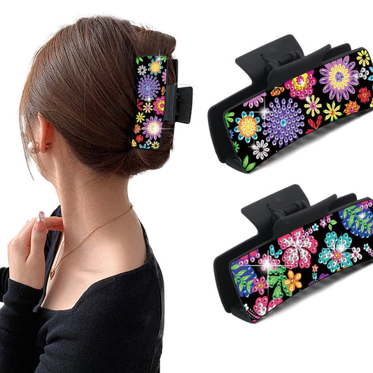 2Pcs Flowers DIY Diamond Hair Claw Clips Making Kit for Women Ladies Girls