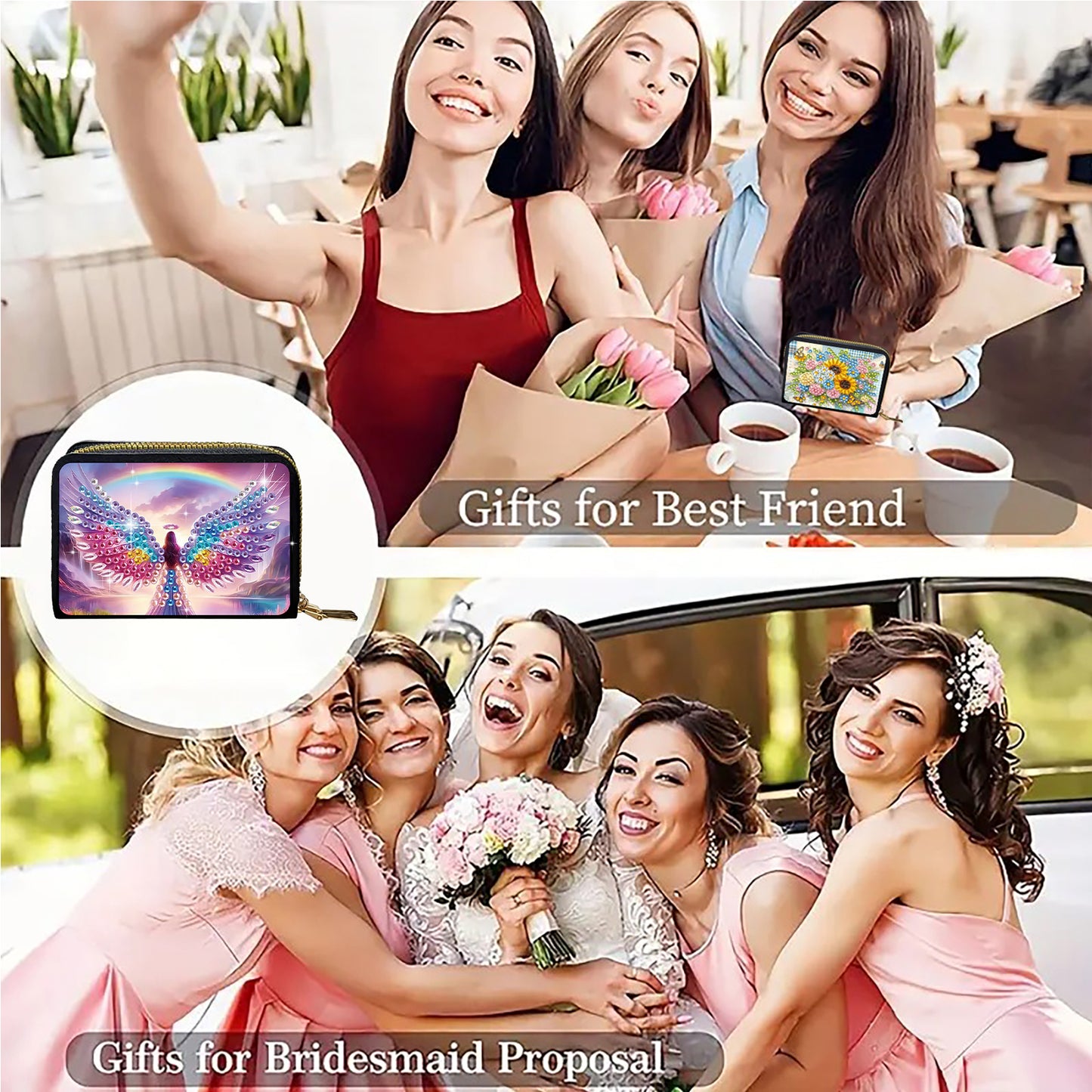 2pcs Elf Girl Pattern Diamond Painting Fashion Card Holder Compact Coin Purse