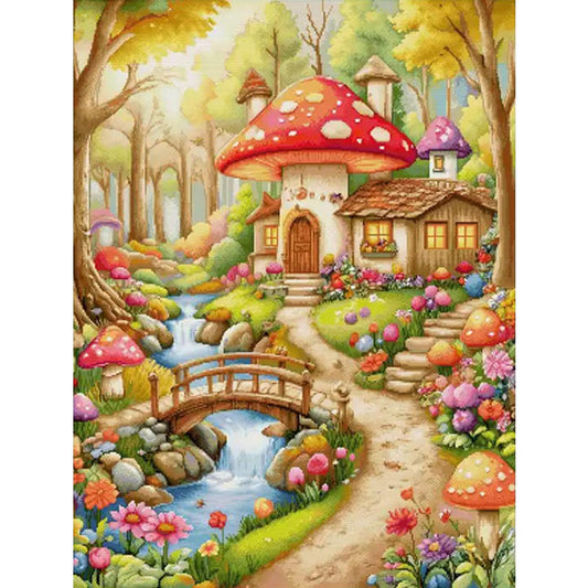 Mushroom Flower House - 11CT Stamped Cross Stitch 77*100CM(Spring)