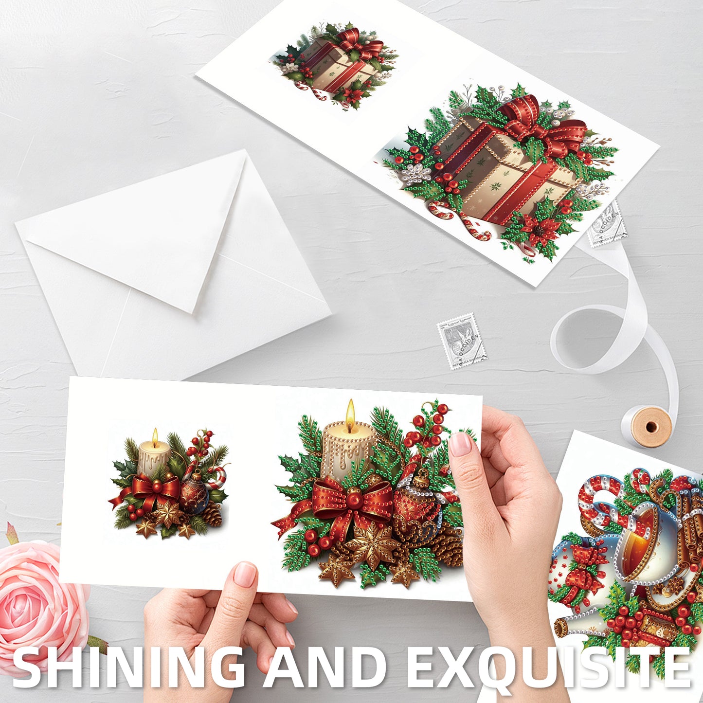 6PCS DIY Diamond Art Greeting Cards Xmas Atmosphere Congratulations Cards Gift