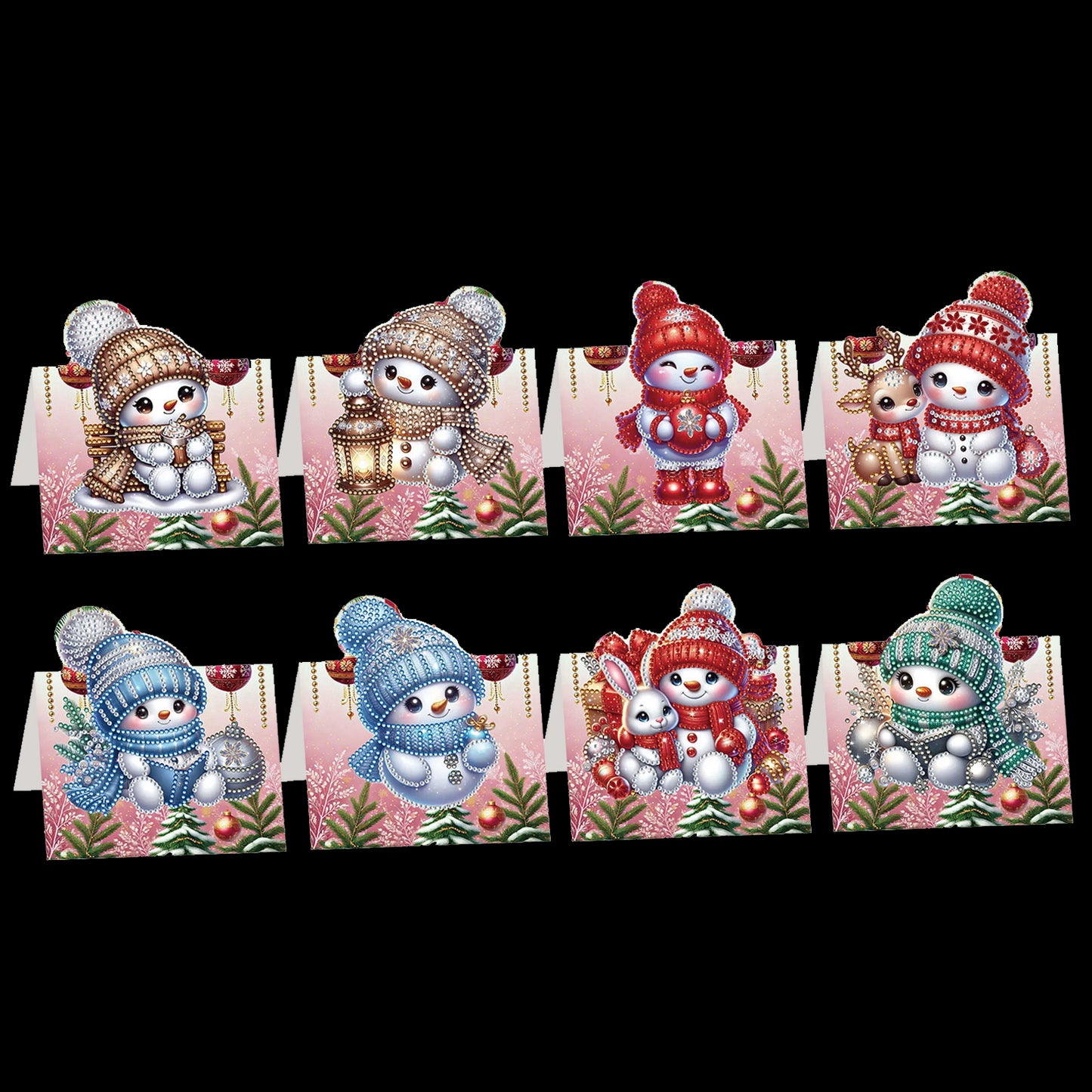 8PCS DIY Diamond Art Greeting Cards Xmas Congratulations Cards Gifts (Snowman)