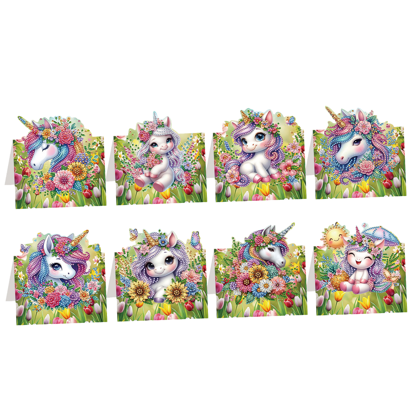 8PCS DIY Diamond Art Greeting Cards Xmas Congratulations Cards Gifts (Flower)