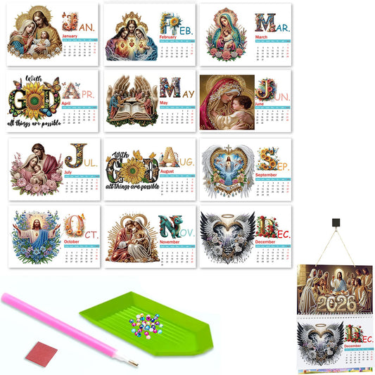 2026 Jesus DIY Diamond Dots Painting Kit Diamond Art Home Paper Desk Calendar