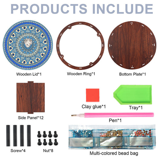 5D DIY Diamond Painting Handmade Wood Storage Box Crystal Storage Case (Flowers)