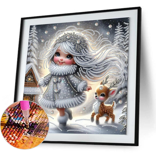Little Girl In Snow Scene - Special Shaped Drill Diamond Painting 30*30CM