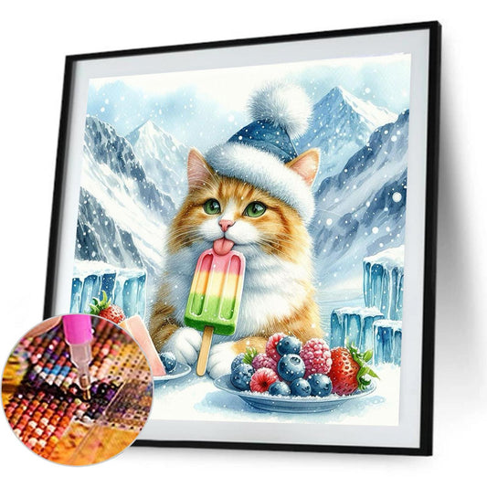 Cat And Ice Cream - Full Round Drill Diamond Painting 40*40CM