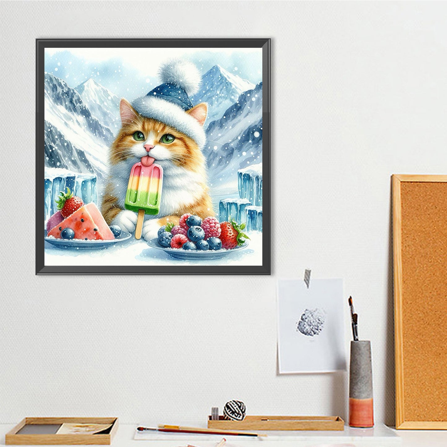 Cat And Ice Cream - Full Round Drill Diamond Painting 40*40CM