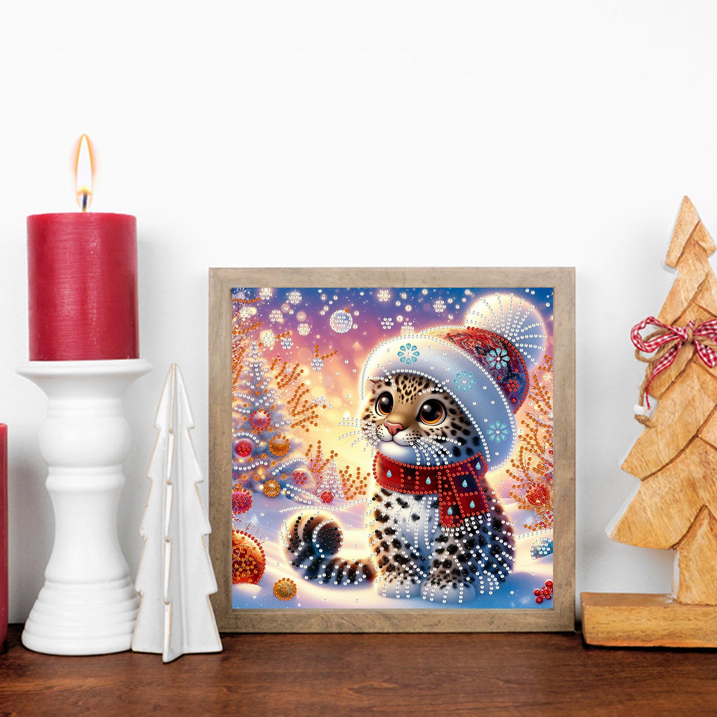 Christmas Leopard - Special Shaped Drill Diamond Painting 30*30CM