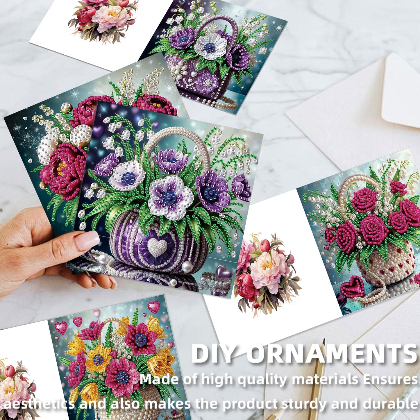 12Pcs Flower Bouquet DIY Diamond Painting Greeting Cards for Adult Holiday Gifts