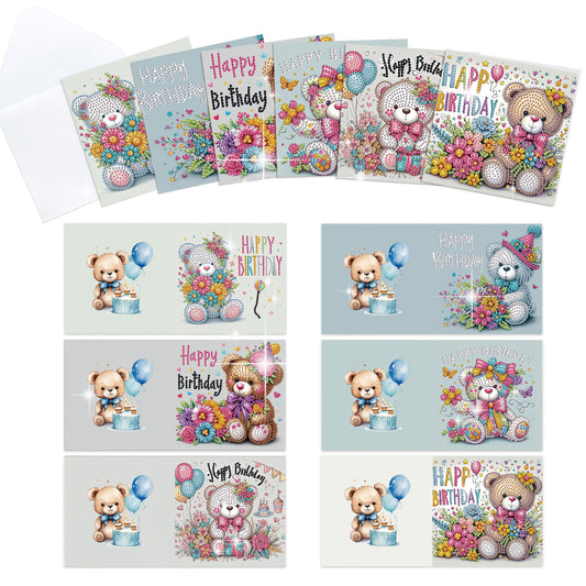 12Pcs Birthday Bear Animal DIY Diamond Painting Greeting Cards for Adults Gifts