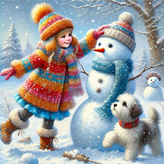Snowman Building - Full Square Drill Diamond Painting 30*30CM