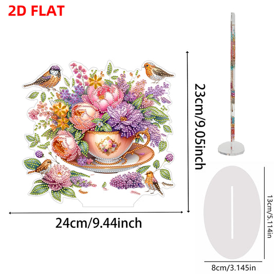 Cup Flower DIY 2D Flat Acrylic Desktop Special Shaped Diamond Art Kit 24*22cm