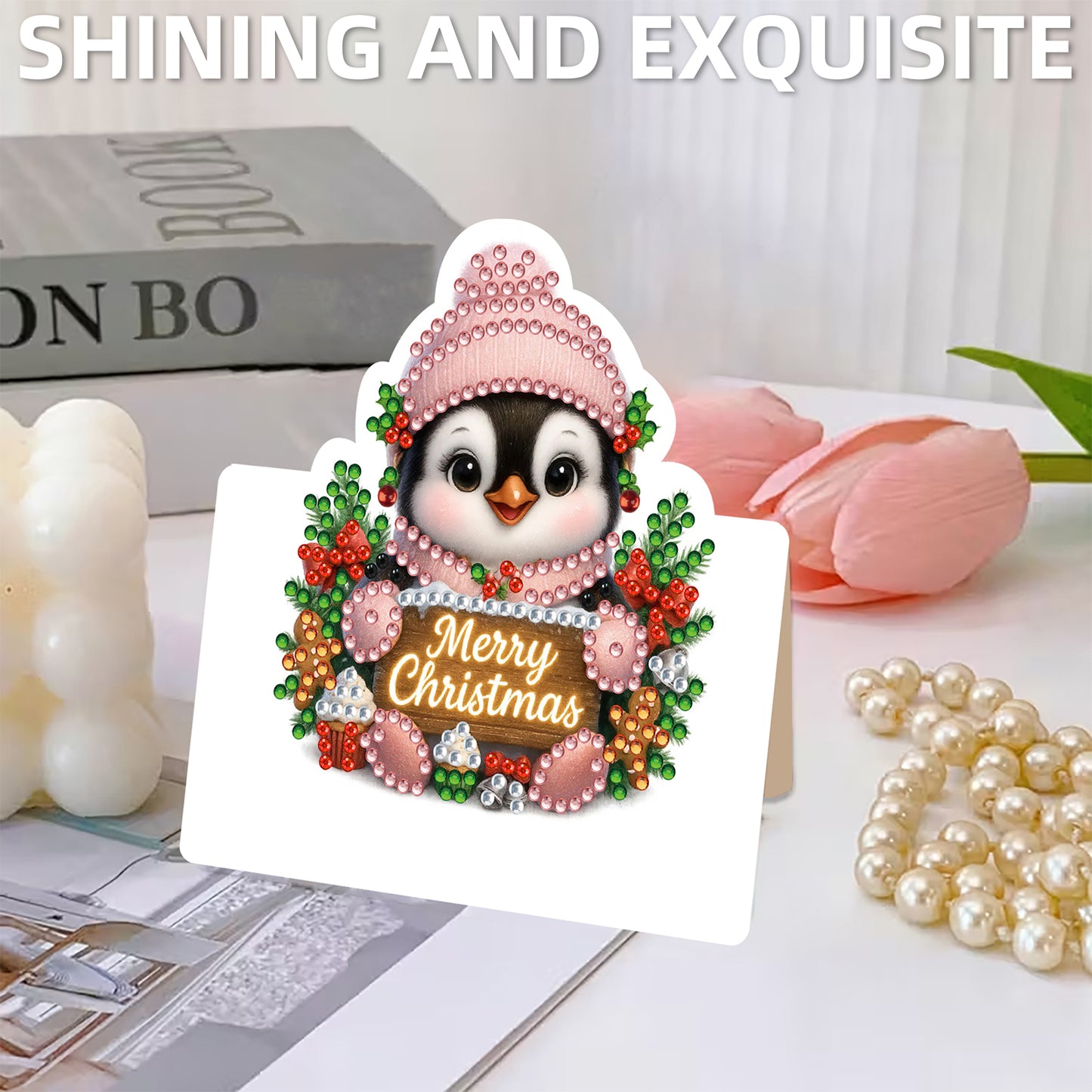 6 Packs Christmas Penguin DIY Diamond Painting Greeting Card Kit for Adults Gift