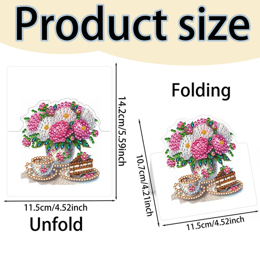 6 Packs Cat and Flowers DIY Diamond Painting Greeting Card Kit for Adults Gifts