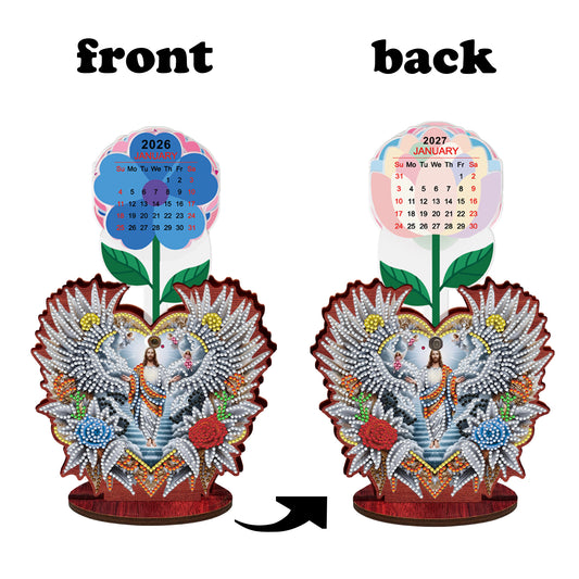 2026-2027 Jesus Wooden DIY 5D Diamond Painting Calendar for Home Office Decor