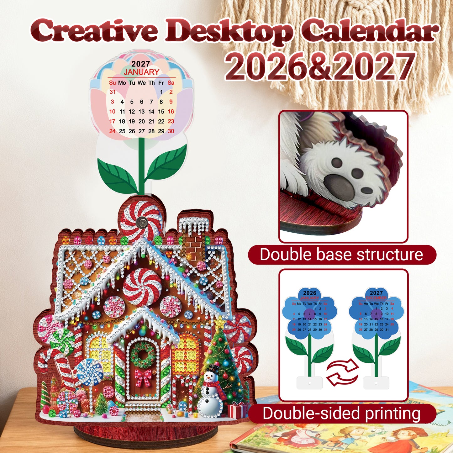 2026-2027 House Wooden DIY 5D Diamond Painting Calendar for Home Office Decor