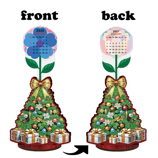 2026-2027 Christmas Tree Wooden DIY 5D Diamond Painting Calendar for Home Decor