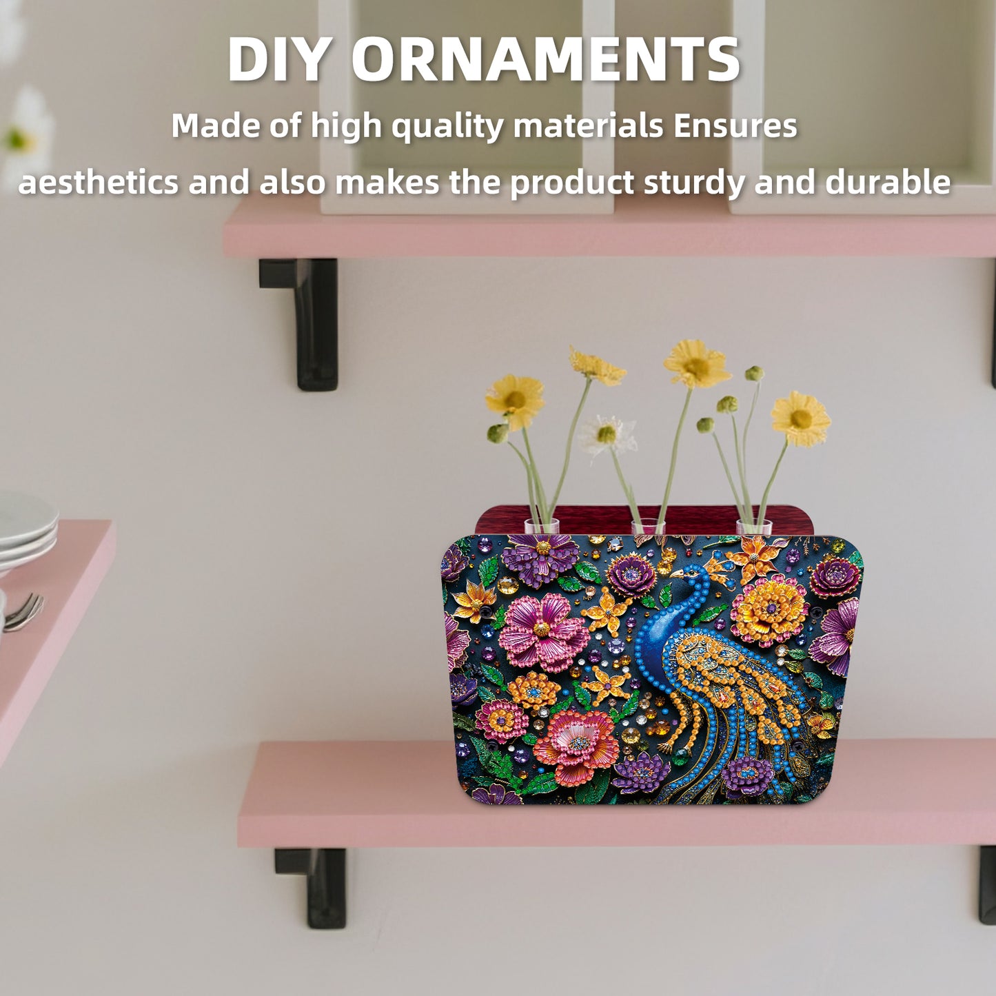 Gem Peacock DIY Diamond Painting Wooden Tube Vase for Adults Gift Home Decor