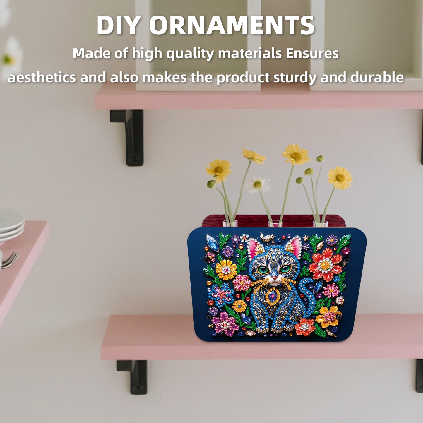 Gem Cat DIY Diamond Painting Wooden Tube Vase for Adults Gift Idea Home Decor