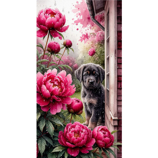 Dogs And Flowers - Full Round Drill Diamond Painting 40*70CM