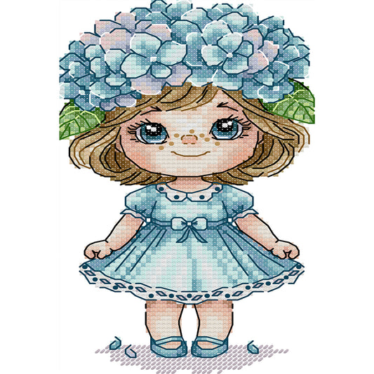 Girl With Hydrangeas - 14CT Stamped Cross Stitch 14*21CM (Joy Sunday)