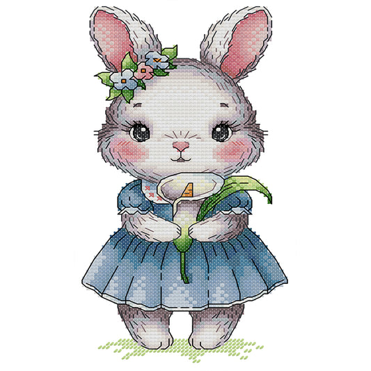 Rabbit And Calla Lily - 14CT Stamped Cross Stitch 15*27CM (Joy Sunday)