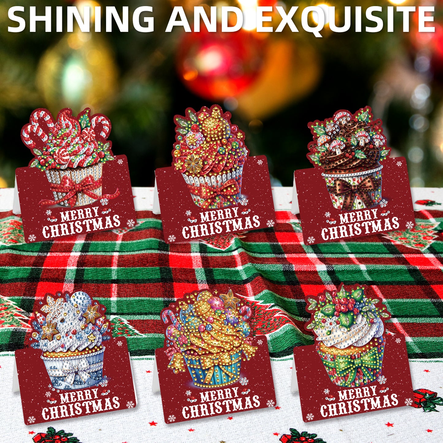 6 Packs Christmas Cupcake DIY Diamond Painting Greeting Cards for Adults Gifts