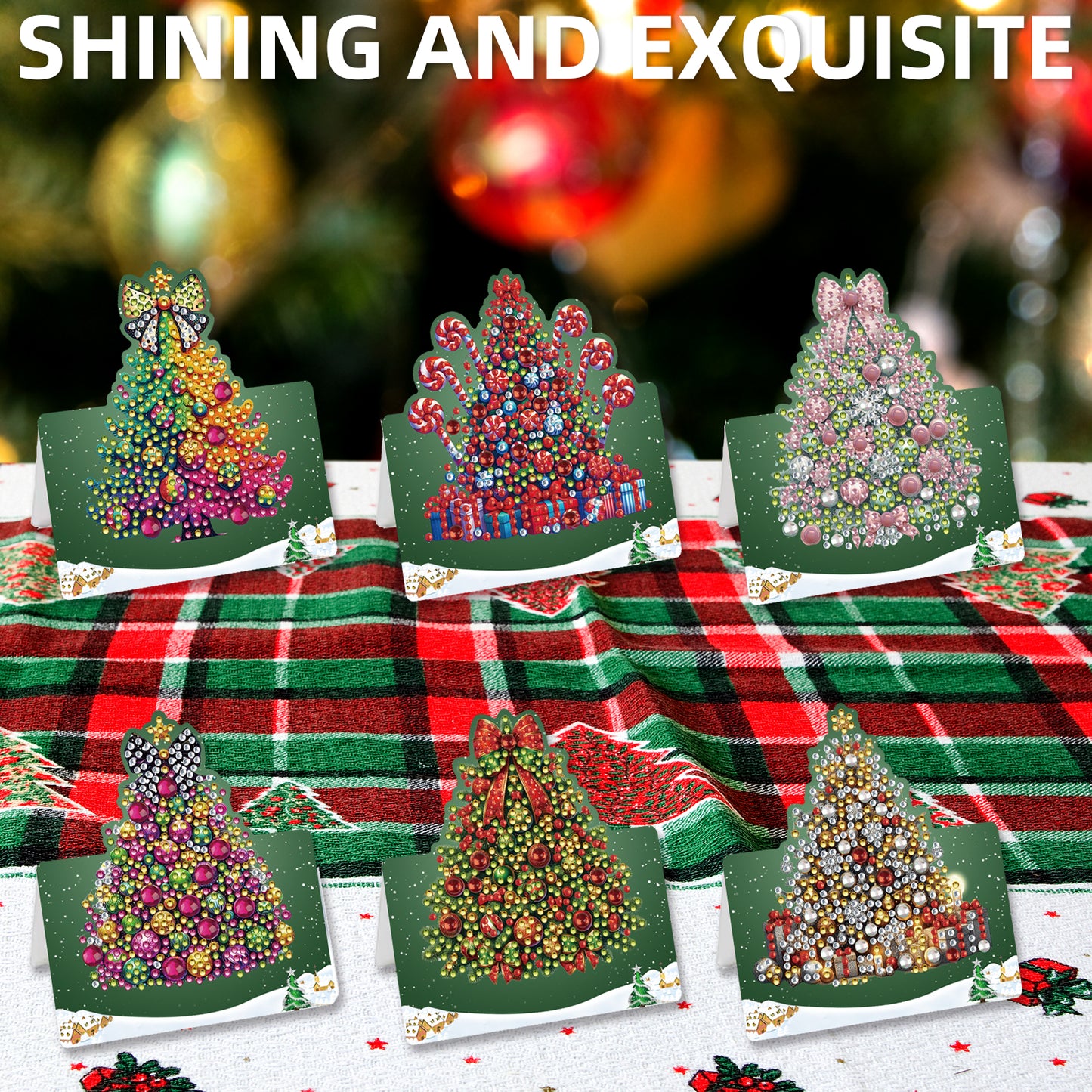 6 Packs Christmas Tree DIY Diamond Painting Greeting Cards for Adults Gifts