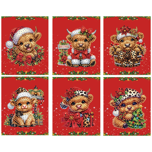 6 Packs Christmas Cow DIY Diamond Painting Greeting Cards for Adults Gifts