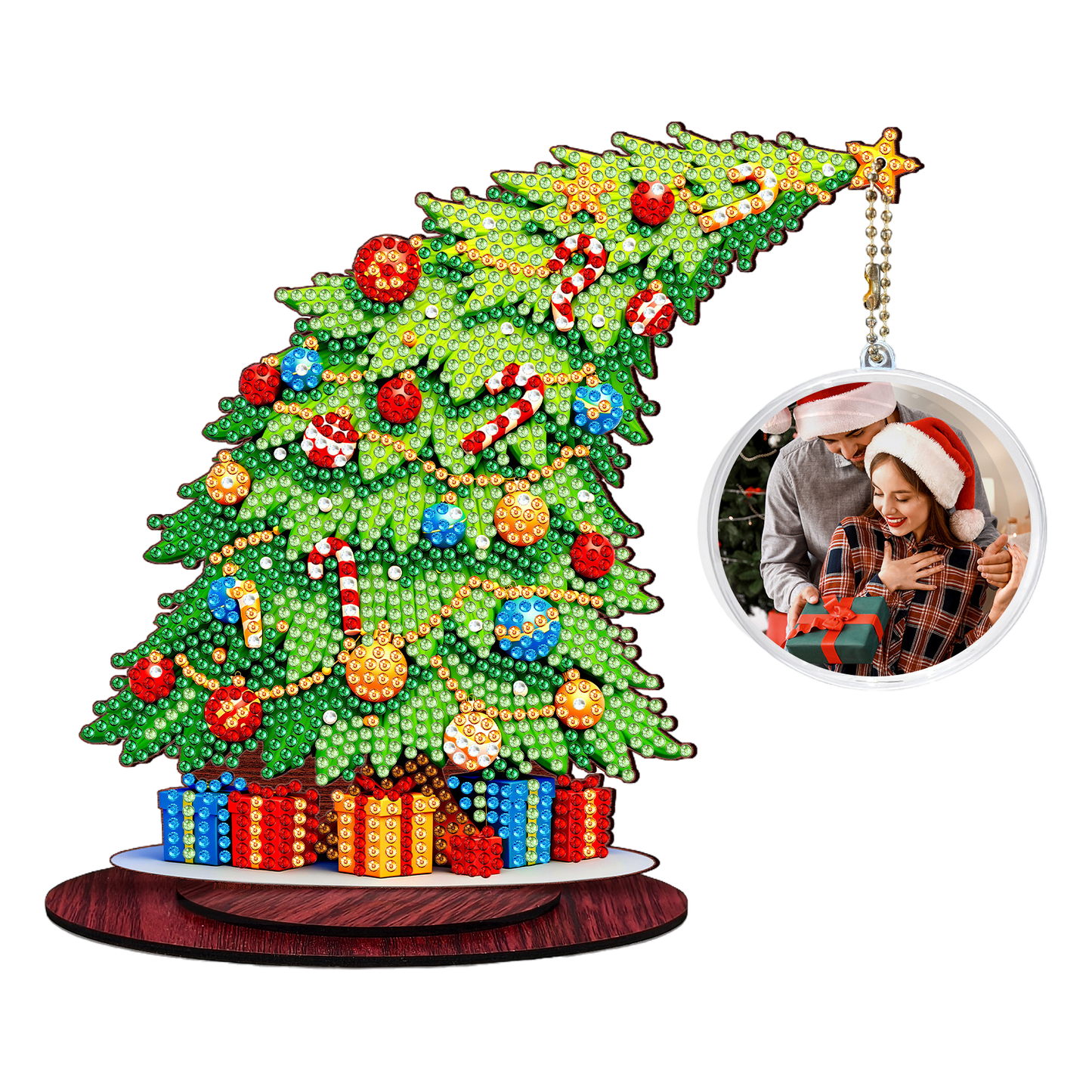 Photo Xmas Tree DIY 2D Flat Wooden Desktop Diamond Art Kit Home Table Decor (E)
