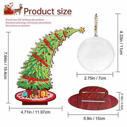 Christmas Tree DIY 2D Flat Wooden Desktop Diamond Art Kit for Adults Beginner(H)