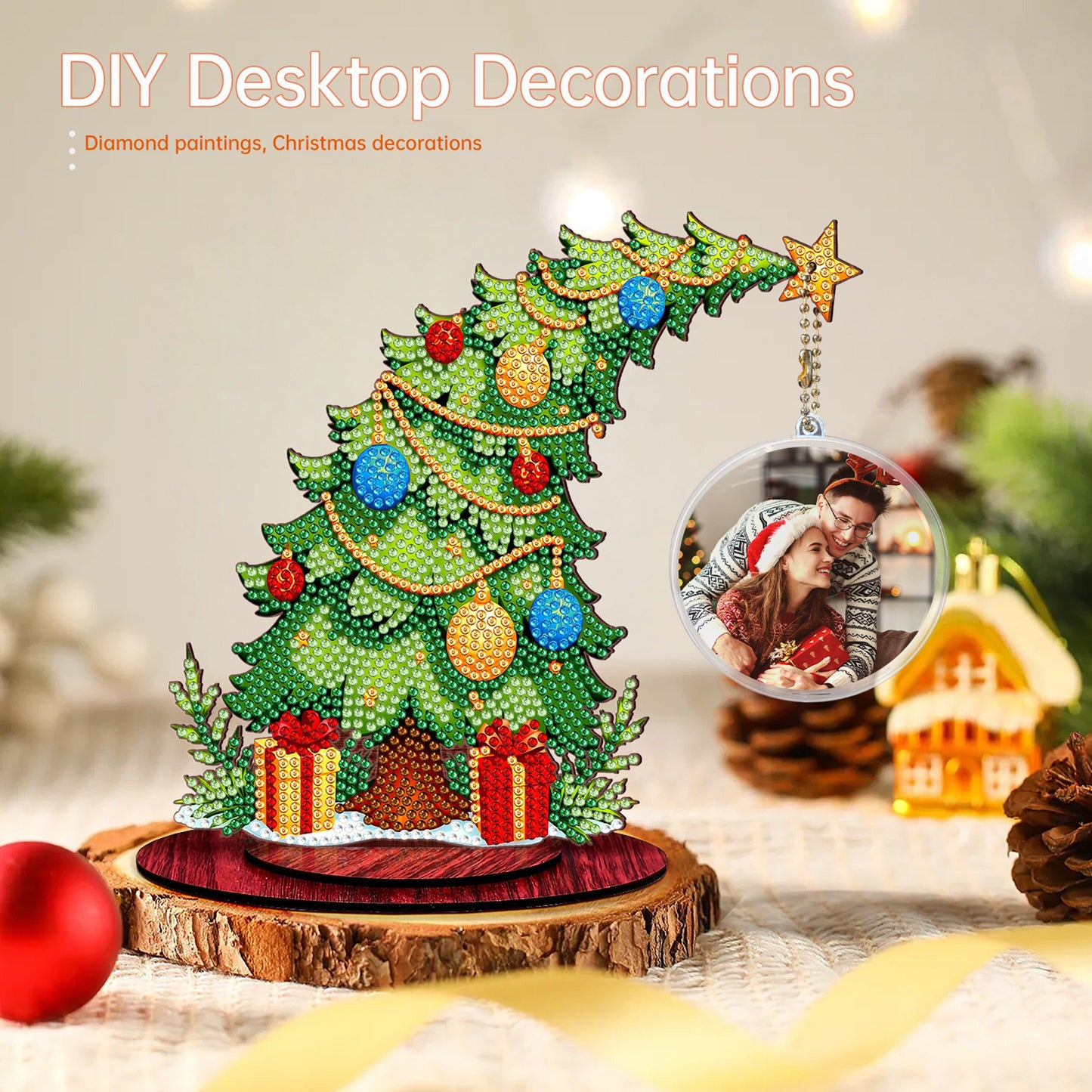 Christmas Tree DIY 2D Flat Wooden Desktop Diamond Art Kit for Adults Beginner(K)