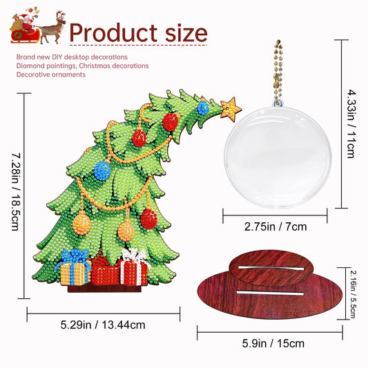 Christmas Tree DIY 2D Flat Wooden Desktop Diamond Art Kit for Adults Beginner(L)