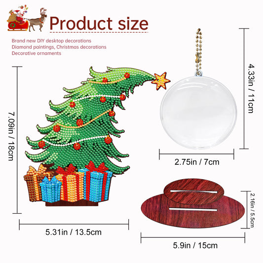 Christmas Tree DIY 2D Flat Wooden Desktop Diamond Art Kit for Adults Beginner(N)