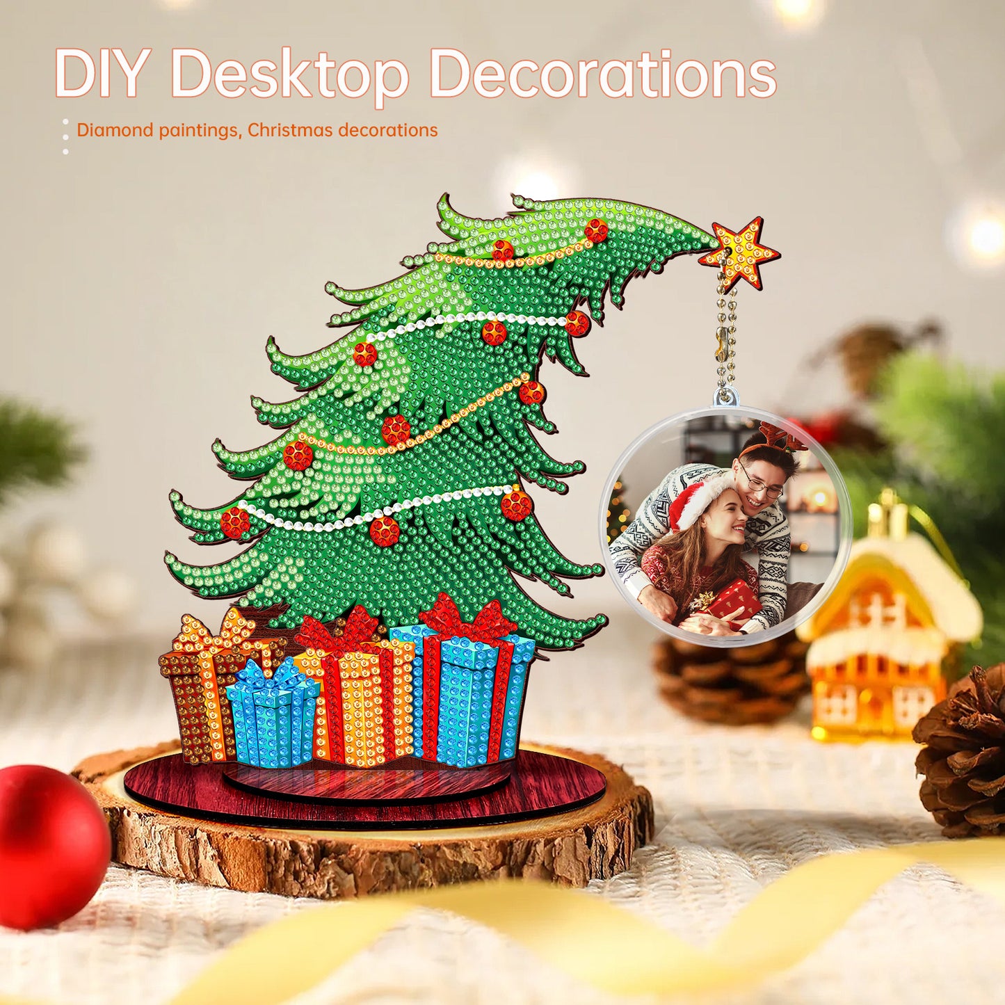 Christmas Tree DIY 2D Flat Wooden Desktop Diamond Art Kit for Adults Beginner(N)