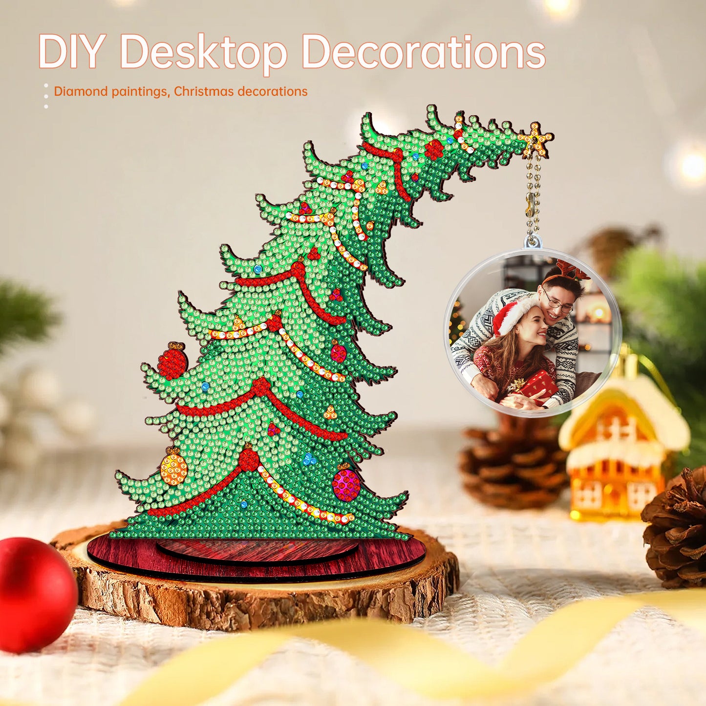 Christmas Tree DIY 2D Flat Wooden Desktop Diamond Art Kit for Adults Beginner(R)