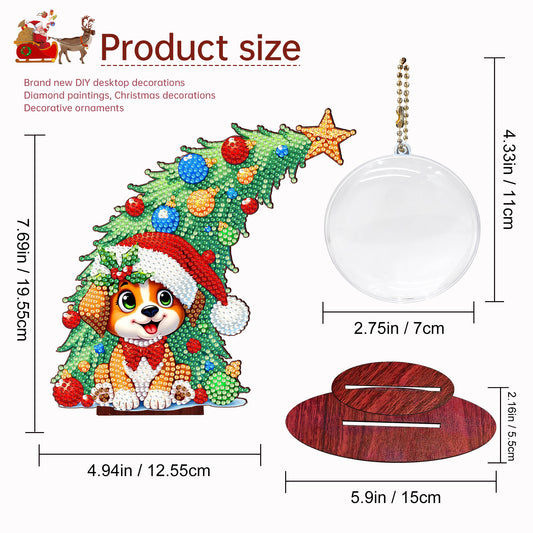 Dog Photo Xmas Tree 5D DIY Diamond Art Tabletop Wood Decoration Ornament Kit
