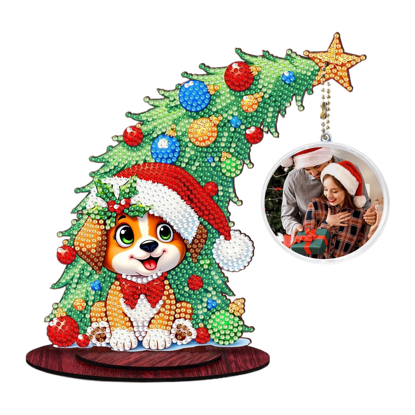Dog Photo Xmas Tree 5D DIY Diamond Art Tabletop Wood Decoration Ornament Kit