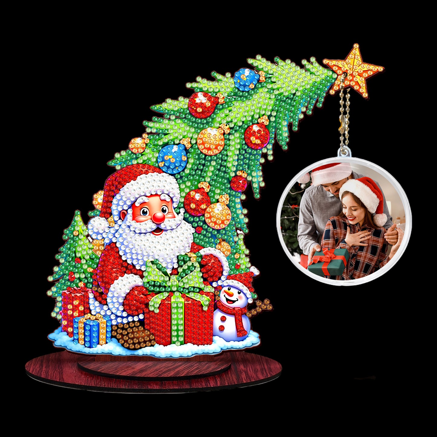 Santa Claus Photo Xmas Tree 5D DIY Diamond Art Tabletop Wood Decoration Ornament