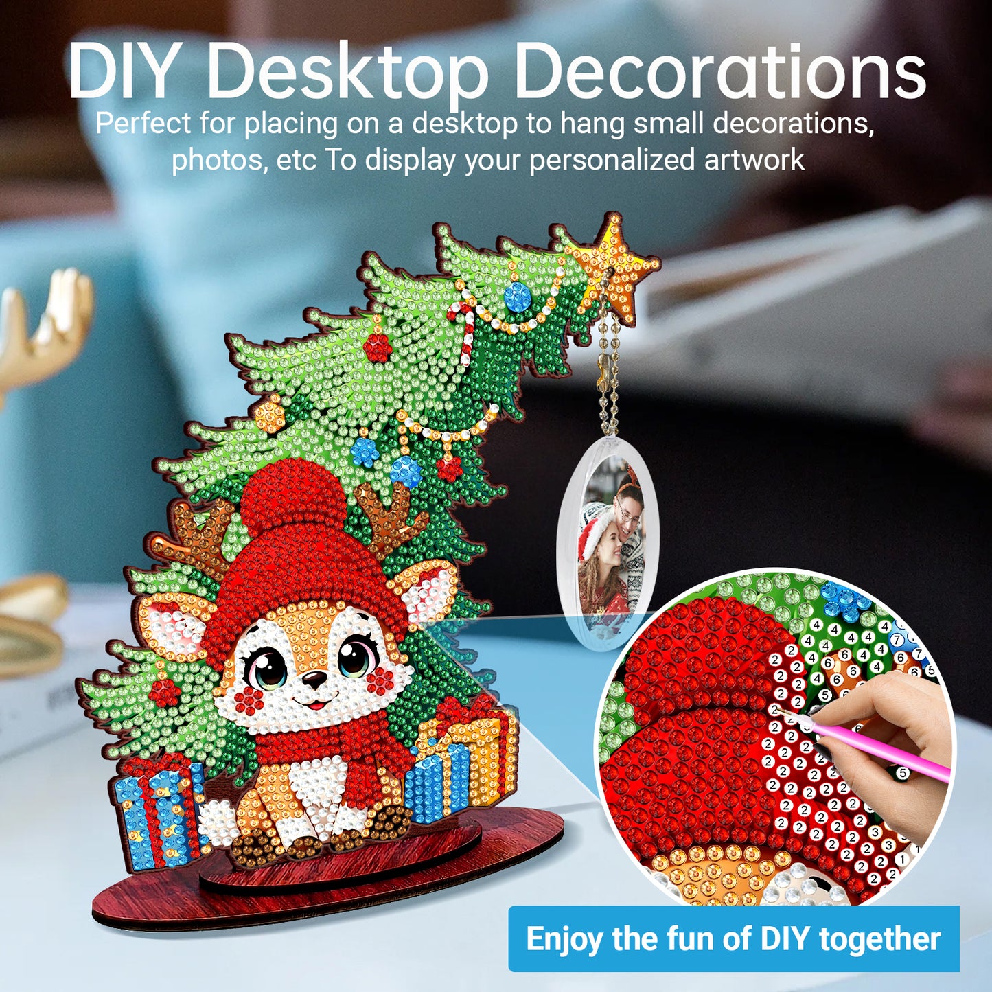 Photo Christmas Tree 5D DIY Diamond Art Tabletop Wood Decorations Ornament Kits