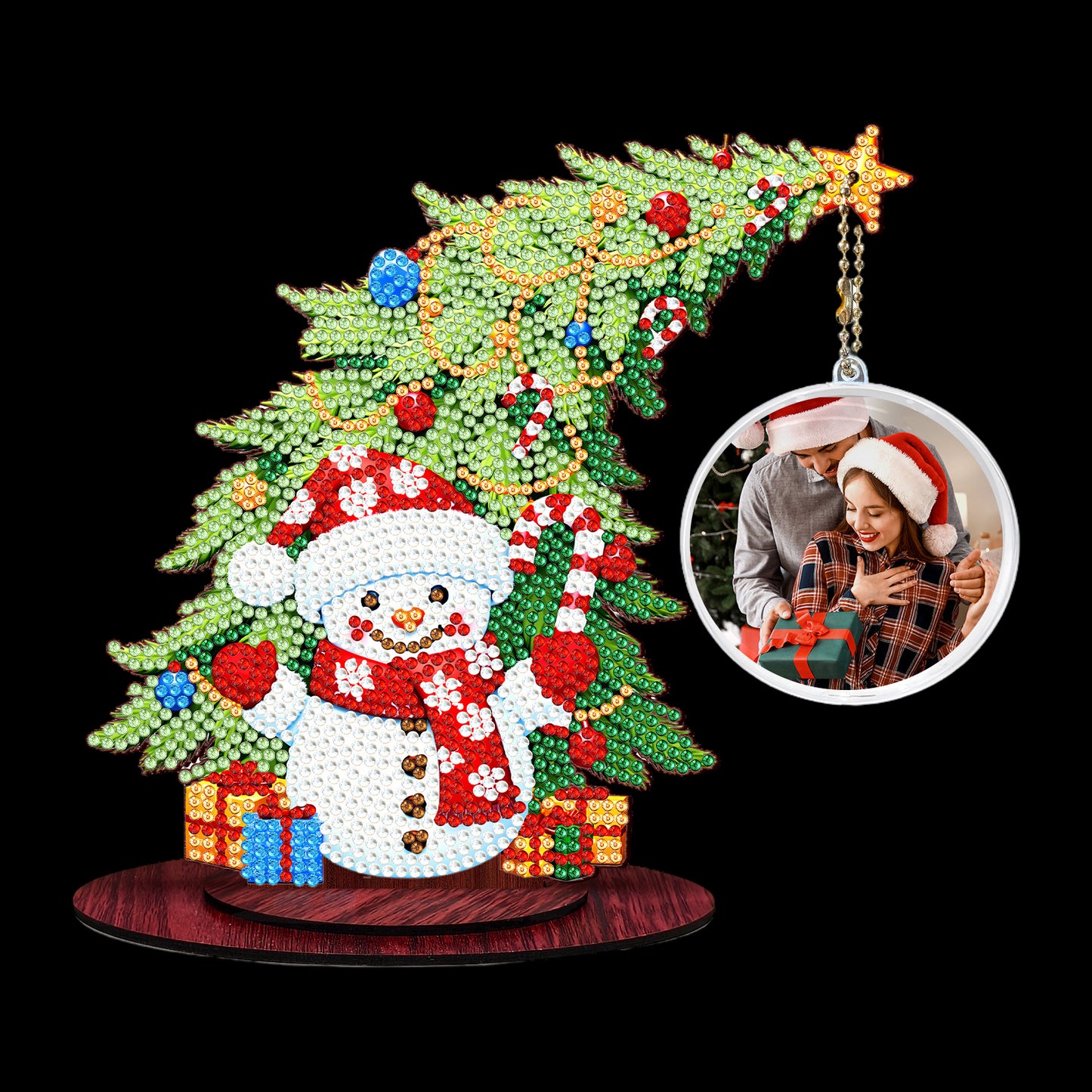 Snowman Photo Xmas Tree 5D DIY Diamond Art Tabletop Wood Decoration Ornament Kit