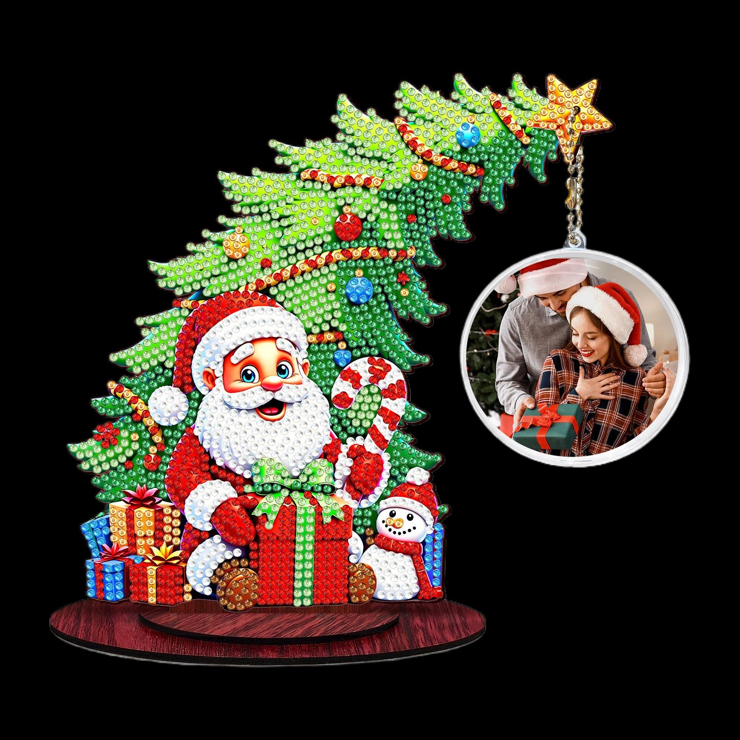 Santa Claus Photo Xmas Tree 5D DIY Diamond Art Tabletop Wood Decoration Ornament